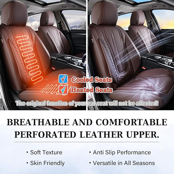 Coverado Car Seat Covers Full Set, Front Seat Cover and Back Seat Covers for Cars, Faux Leather Waterproof Seat Covers, Car Seat Protectors, Automotive Seat Covers Universal for Most Vehicles Coffee