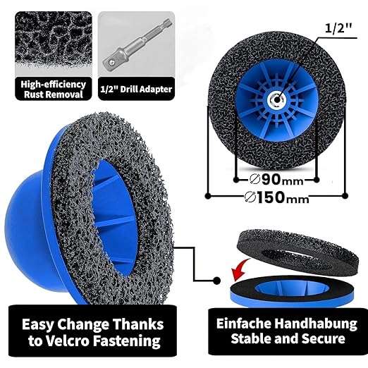 Wheel Hub Grinder Cleaning Tool, 6 inch Wheel Hub Cleaner Resurfacing Kit, Universal Hub Rim Rust Removal Tool with 1/2" Drill Adapter and 2 Pcs Grinding Discs - for Car, Caravan, SUV, Truck