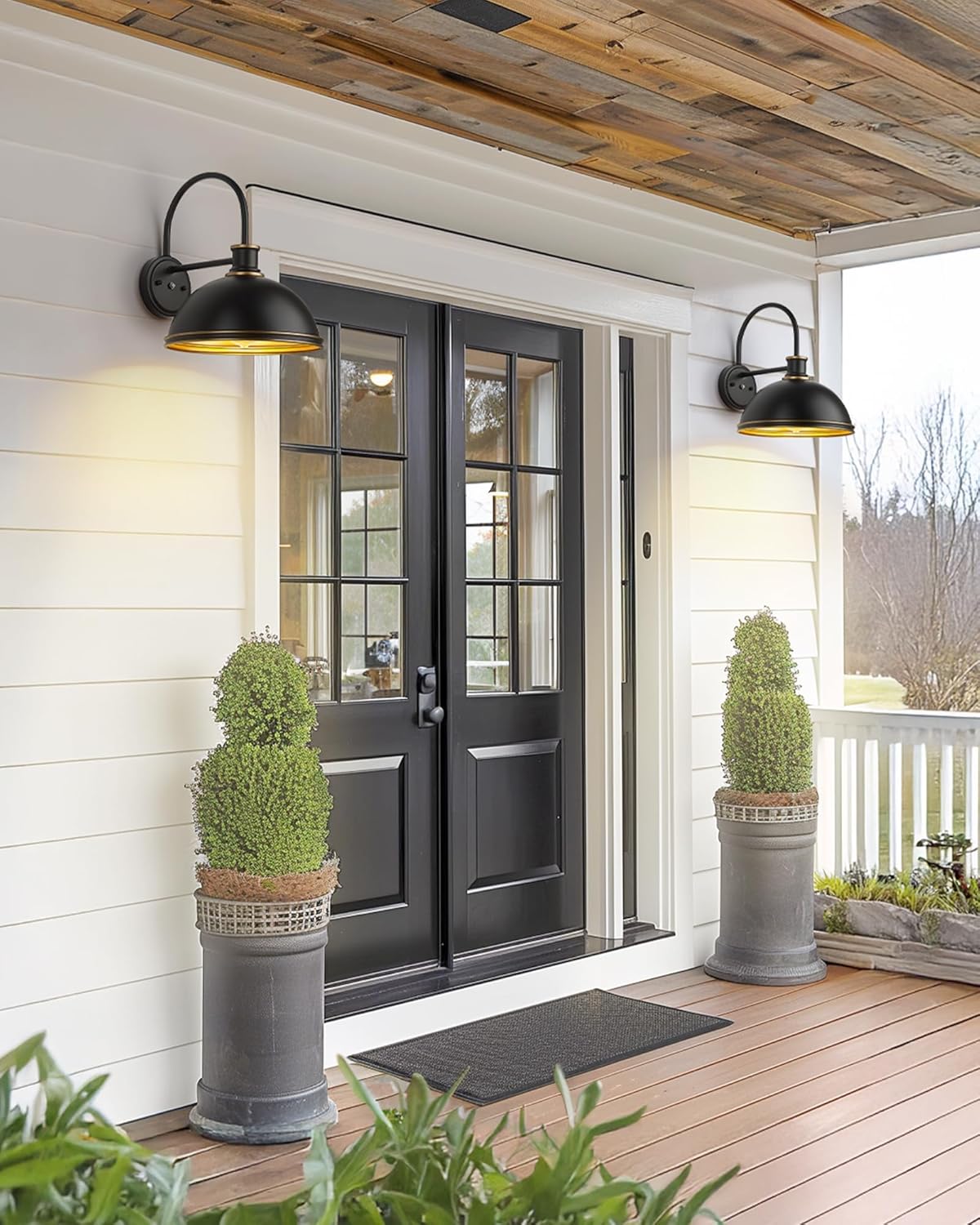 kudos Dusk to Dawn Porch Light Motion Sensor Outdoor Gooseneck Light Fixture Black Farmhouse Wall Sconce Lantern for Porch Entryway Garage, 1 Pack, KDOWL03-BK-S-LC