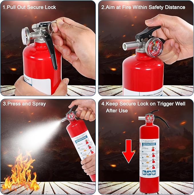 6 Pack ABC Dry Chemical Fire Extinguishers, 2.5 lb 1A:10B:C Rating for Home, Car, Boat, Quick Release Handle, Compact & Portable Dry Powder Extinguisher