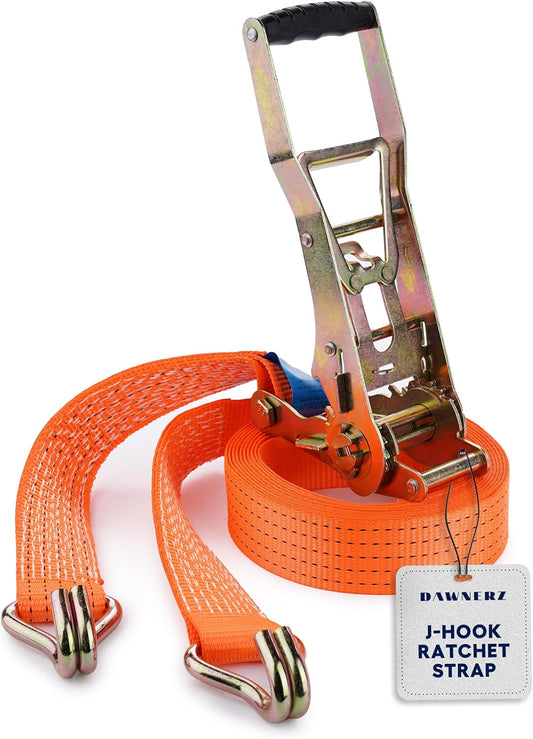 Tie Downs Ratchet Straps 2 inch X 20 ft - Heavy Duty Ratchet Strap with Double J Wire Hooks 11000 Lb Breaking Strength - Cargo Tie Down for Truck and Trailer
