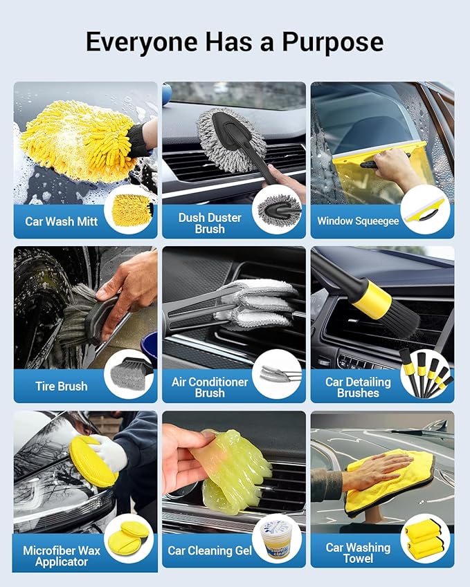 AUTOWN 30PCS Car Detailing Kits, Detailing Brush Set with Drill Brush Attachments and Portable Tool Box, Car Cleaning Kits for Interior, Exterior, Wheels, Windows