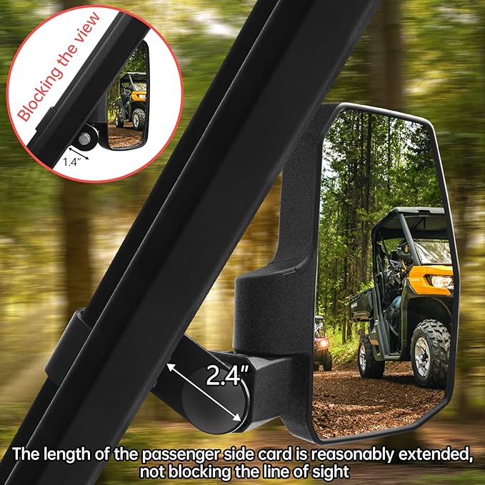 UTV Side Mirrors + Center Rearview Mirror Kit,Compatible with Polaris Ranger 1000 900 570(The Center Mirror is Only Suitable for Models with Drop-Down Mounting Holes,Not Compatible with Full-Door)