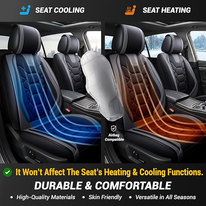 OASIS AUTO Car Seat Covers Front Seats, Waterproof Faux Leather Seat Covers for Cars Universal Fit for SUV, Truck, Sedan, Black Premium Car Seat Protector with Cushions (OS-004 Black&Gray)