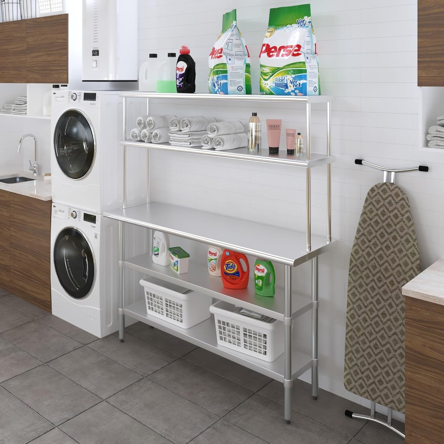 Amgood Stainless Steel Work Table with 2 Shelves | Metal Kitchen Prep Table & Shelving Combo (18" x 60" Table with 2 Shelves + 12" Overshelf)