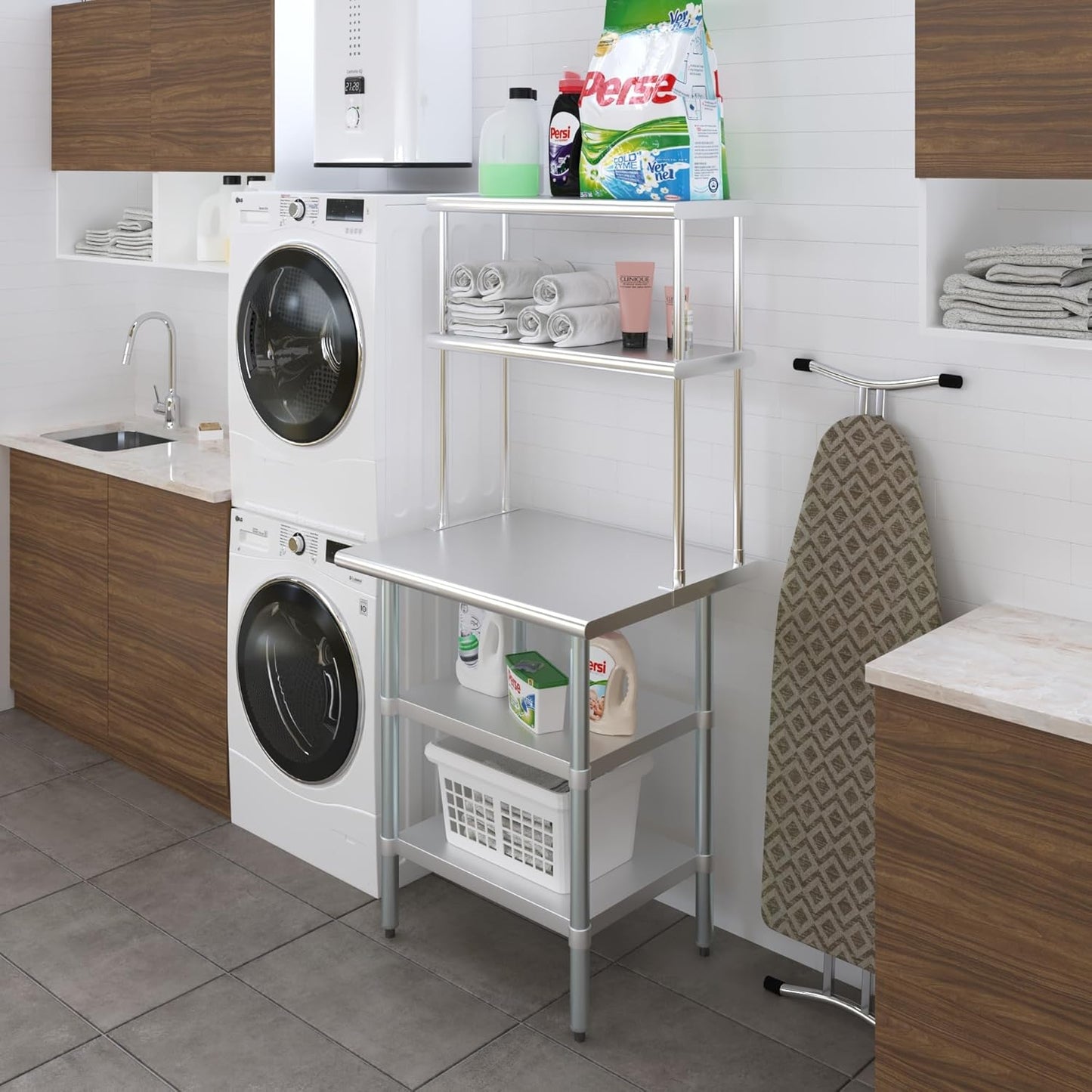 Amgood Stainless Steel Work Table with 2 Shelves | Metal Kitchen Prep Table & Shelving Combo (24" x 30" Table with 2 Shelves + 12" Overshelf)