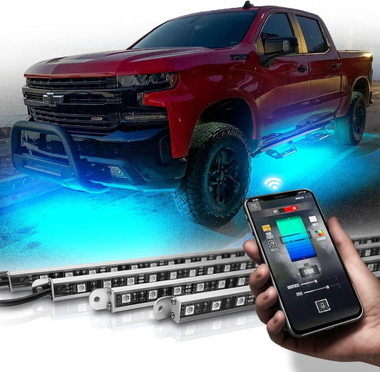 OPT7 Aura Pro Underglow LED Lights Kit for Truck with App & Remote Control, RGB Multicolor Music Modes, Waterproof Rigid Aluminum Light Bar, Exterior Neon Accent Lighting for Regular Extended Cab