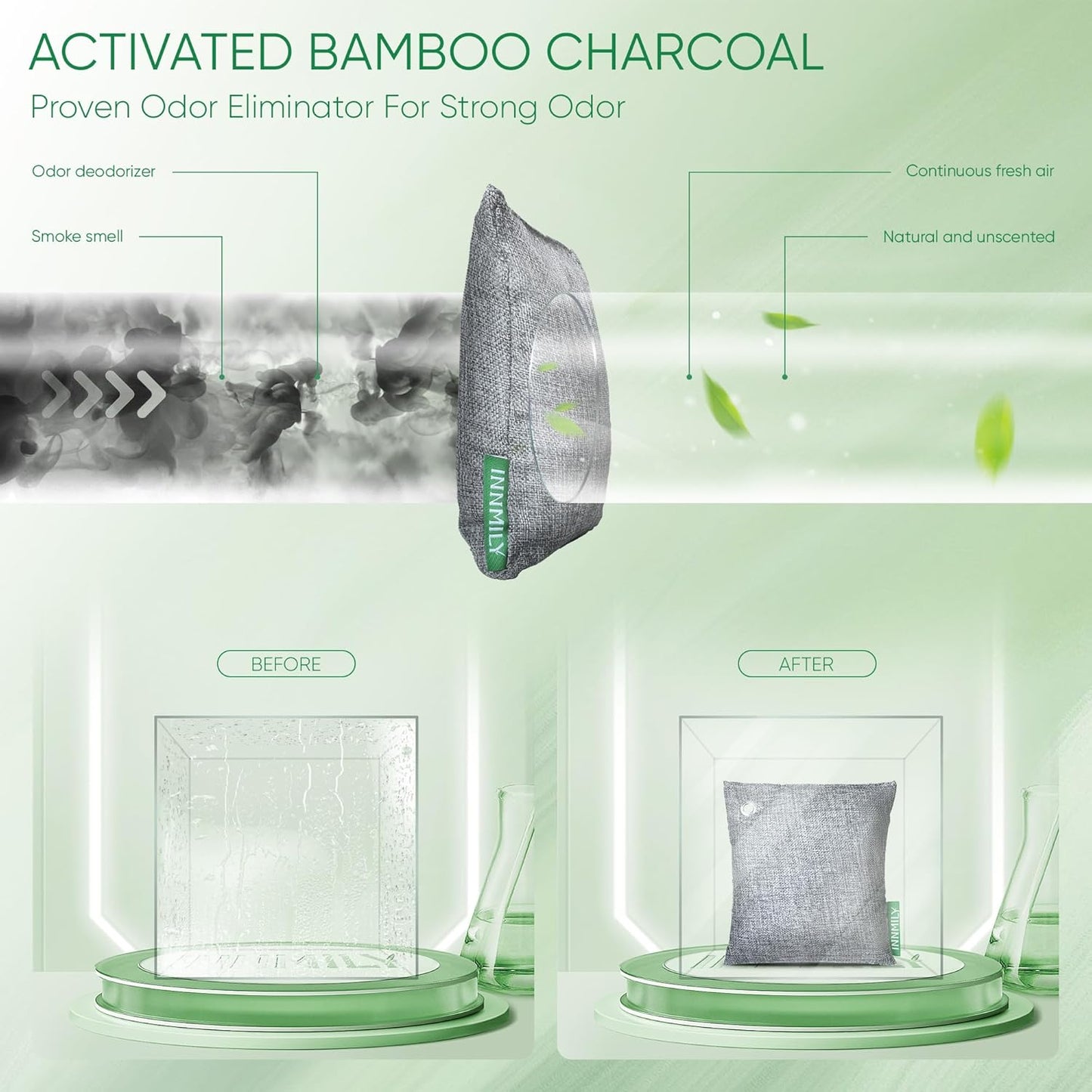 Activated Charcoal Odor Absorber, Large 500g w Hooks Nature Odor Remover for Strong Odor, Bamboo Charcoal Air Purifying Bags, Odor Eliminator for Home Car Closet Pet, Smoke Deodorizer