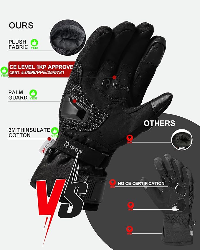 Heated Motorcycle Gloves for Men with CE Level 1 KP, 7.6V 3000mAh Rechargeable Heated Gloves Touchscreen Protective Gears