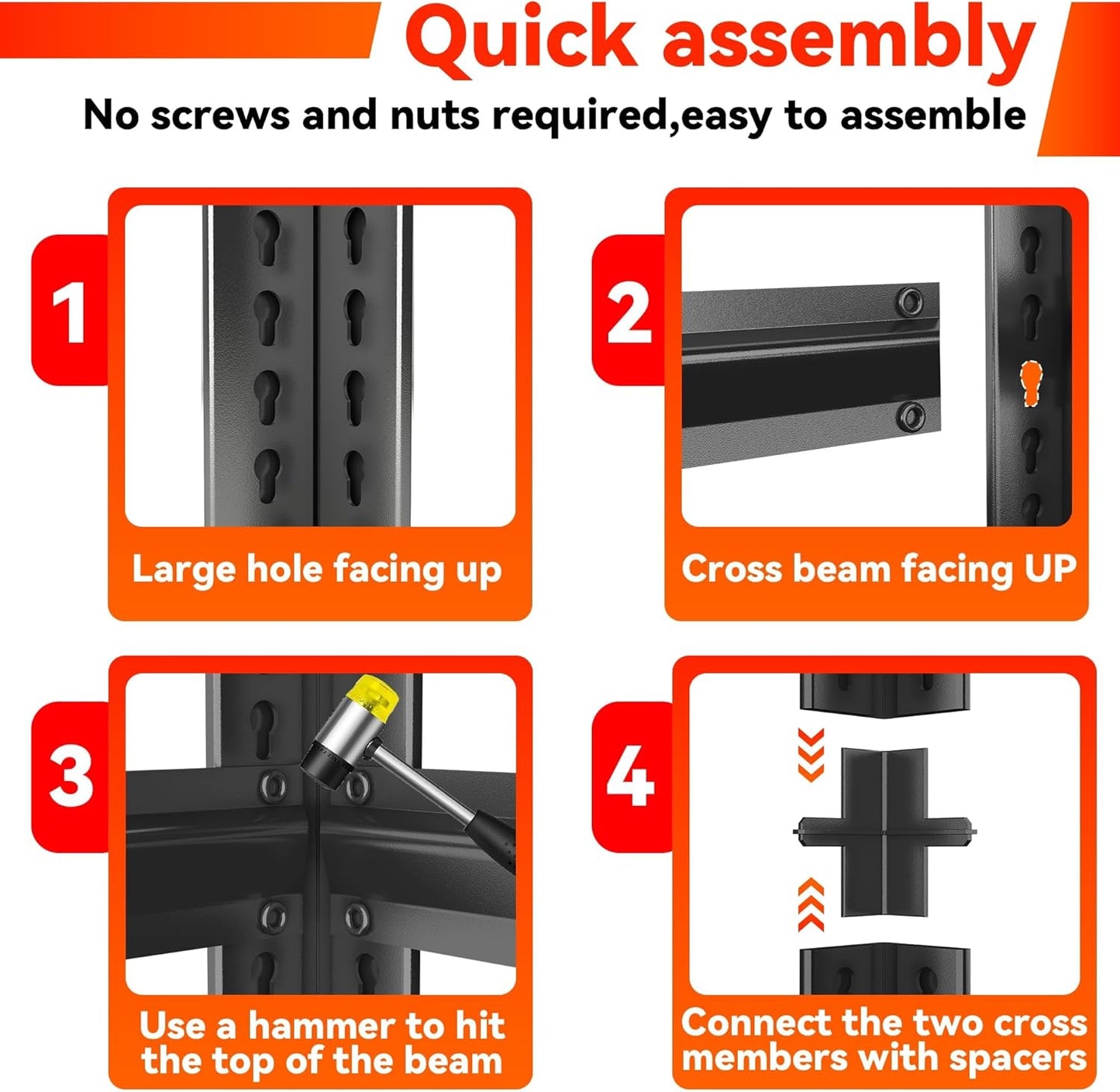 55''H Garage Shelving Heavy Duty Garage Storage Shelves, 2400LBS Capacity Adjustable 4 Tier Metal Industrial Shelf Unit for Kitchen, Utility Room, Warehouse and Basement, Black (16''Dx40''Wx72''H)