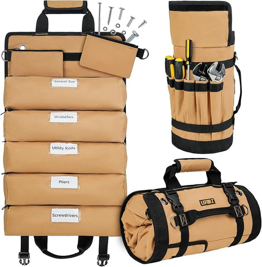 Tool Bag,Large Roll Up Tool Bag Organizer,13 Pockets Tool Roll Storage Pouch,Heavy Duty Portable Tool Storage Carrier Bag for Men,Mechanic,Electrician & Hobbyist