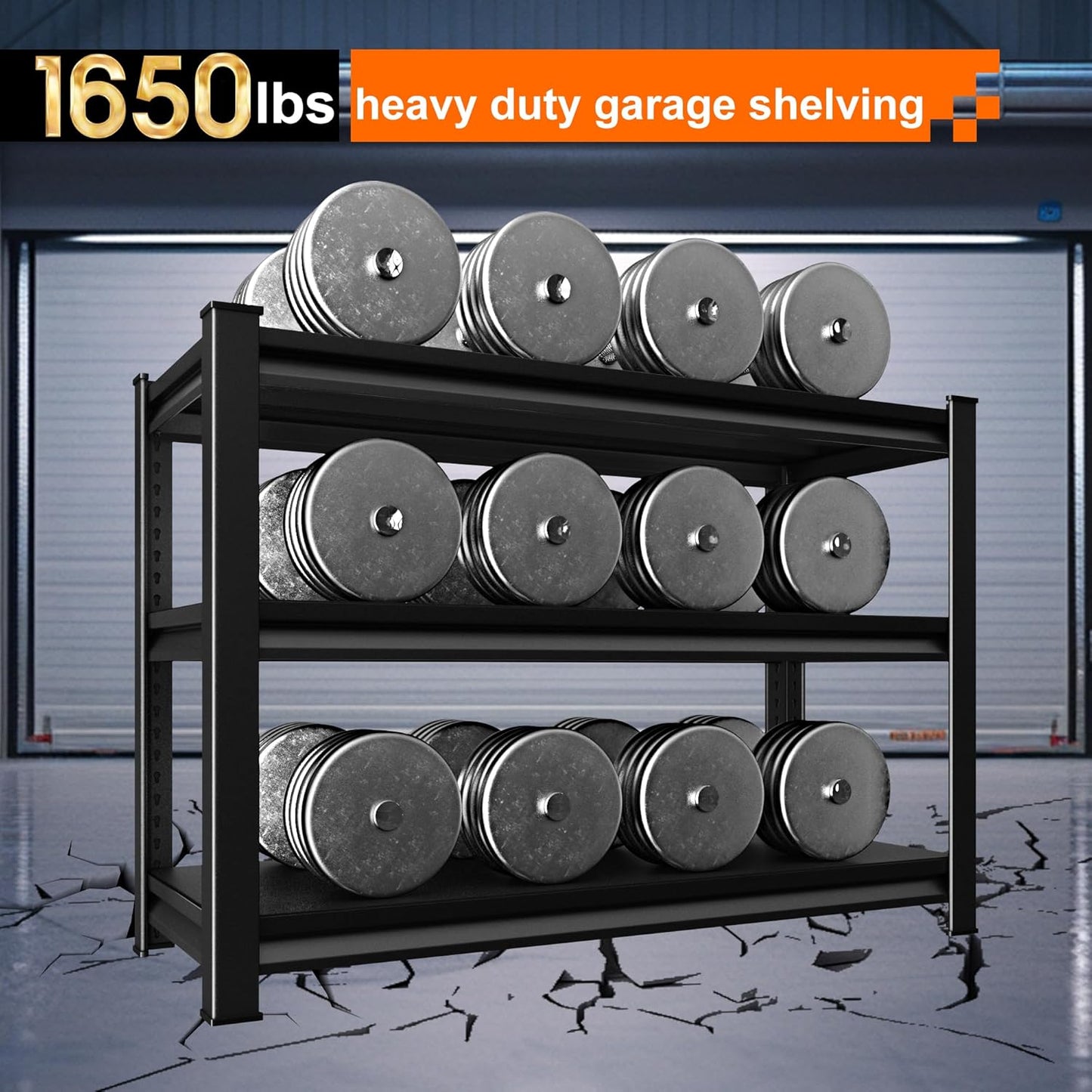 Garage Storage Shelves Heavy Duty, 48”W Shelving Units and Storage Rack, 1650LBS Loads Shelving Units, Adjustable 3-Tier Metal Shelves for Industrial Storage, 48”W×16”D×36”H,Black