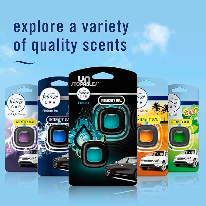Febreze Car Air Freshener, Odor-Fighting Automotive Vent Clip, Scented Car Accessories, Long Lasting for Strong Odors, Unique Stocking Stuffer, Unstopables Fresh Scent, .07 fl oz, 4 Count