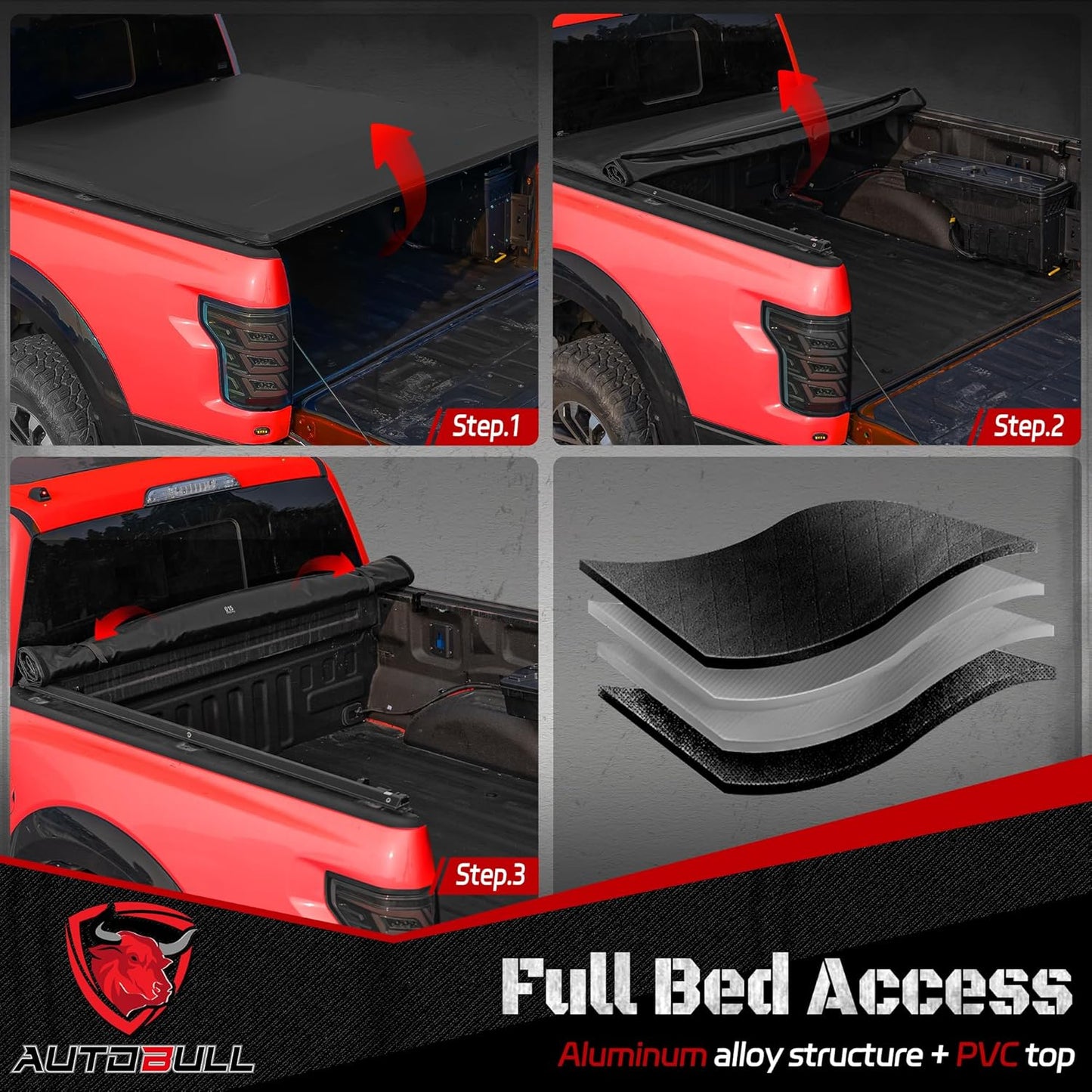 Soft Roll-up tonneau Cover Compatible with 2022-2025 Toyota Tundra 6.5ft Bed, PVC Top Alloy Steel Structure