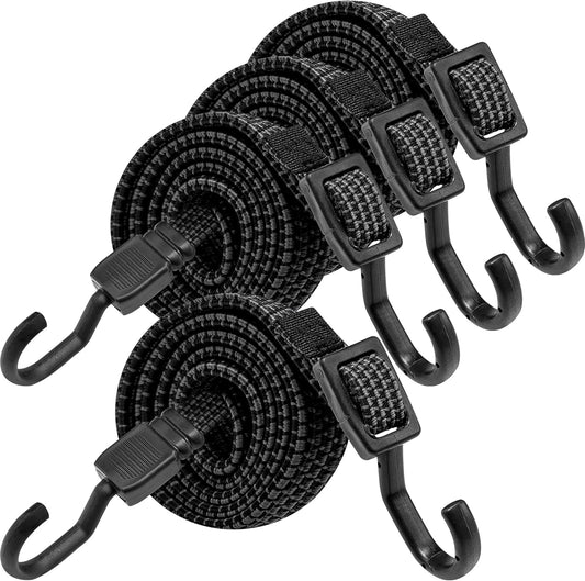 Bungee Cords with Hooks Heavy Duty, Flat Adjustable Bungee Cords with Hooks 40 Inch, Rubber Black Bungee Straps with Buckle Hooks for Outdoor, Camping, Tarps, Bike Rack, Tent, Truck, 4 Pack