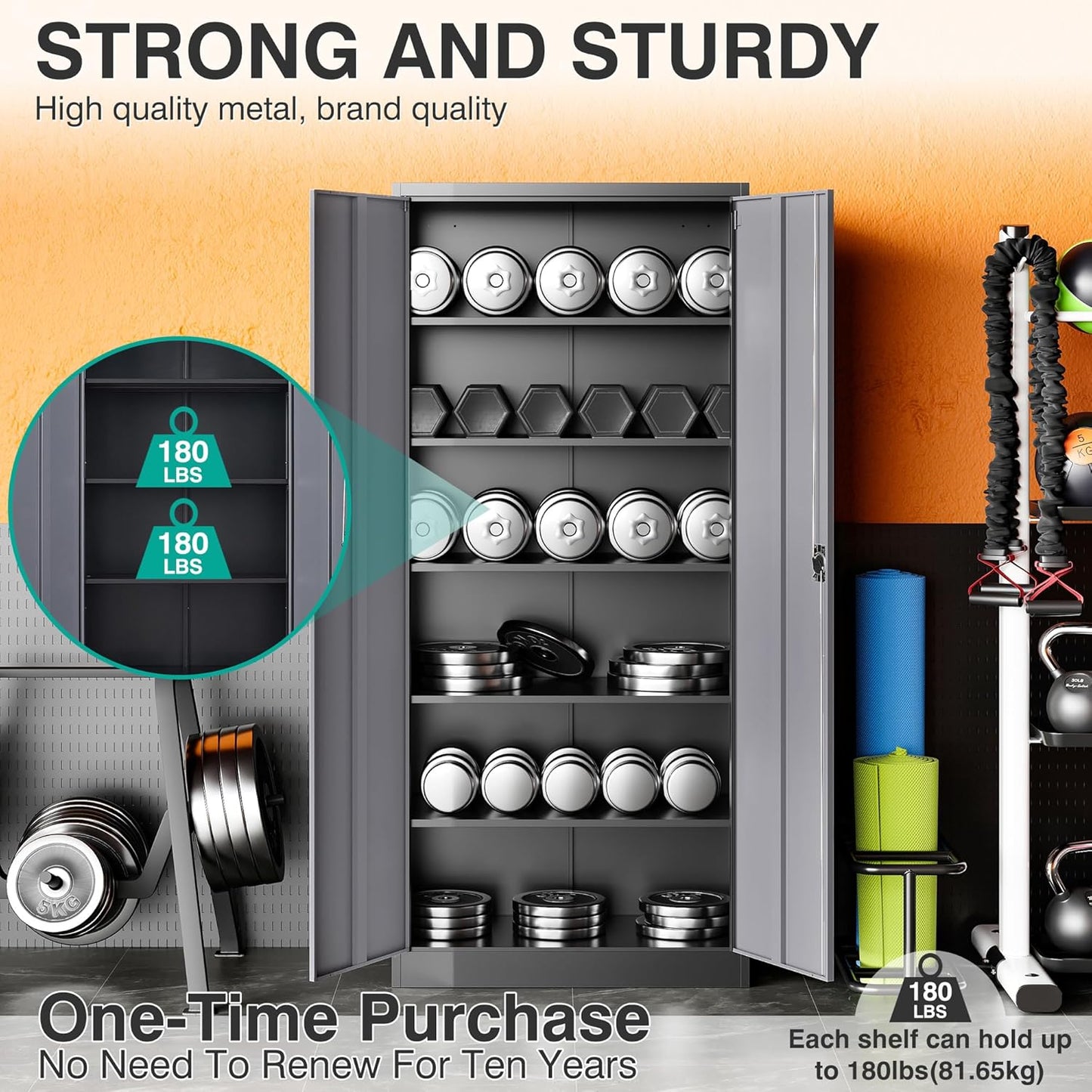 SISESOL Wide & Deep Metal Storage Cabinet with Lock & 5 Adjustable Shelves,72" Gray Garage Storage Cabinet with Locking Doors,Locking Metal Cabinets for Home,Office,Shop,Garage 72x36x18