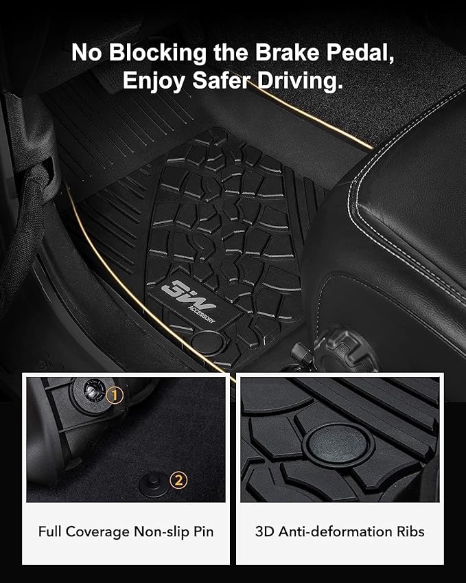 3W Floor Mats&Cargo Liner Fit for Jeep Wrangler JL 2018-2024 2025 Unlimited 4-Door Sahara Willys Rubicon Without Subwoofer (Non JK or 4XE) All-Weather TPE Floor Liner and Trunk Full Set Car Mats