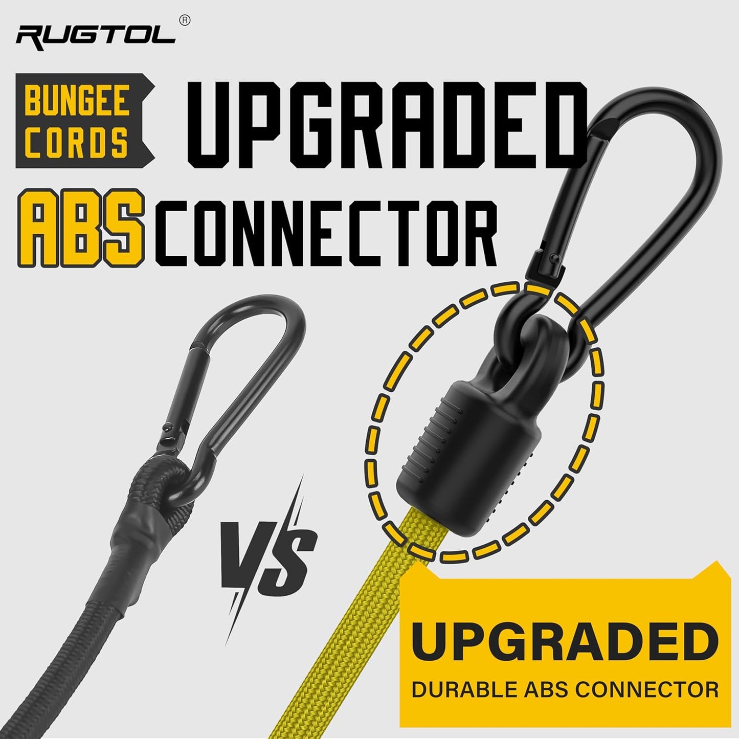 Bungee Cords with Hooks, 36 Inch Adjustable Yellow Bungee Cords with Carabiner Heavy Duty Outdoor, 8mm Thick Easy to Adjust Bungee Rope UV Resistant for Tarp, Bike Rack, Garden, Binding, 6 Pack