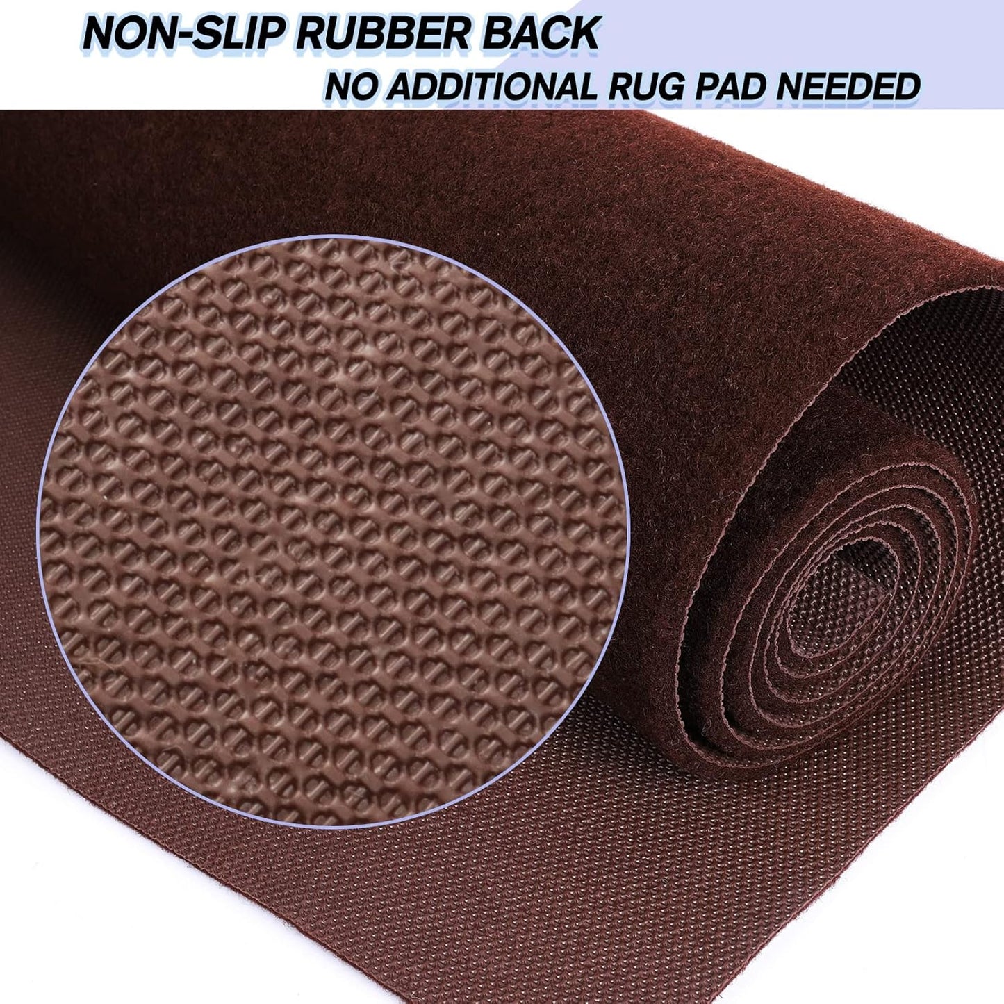 Custom Size Backed Non-Slip Area Rugs Runner, Easy Clean, Waterproof Runner Rugs for Hallway Entryway, Kitchen, Laundry, 3FT x 58FT, Brown