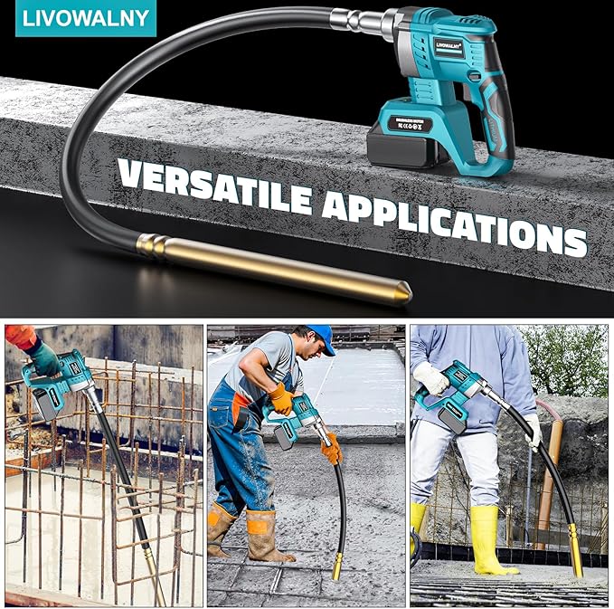 LIVOWALNY Handheld Concrete Vibrating Tool Compatible with Makita 18V Battery(No Battery), 600W Cordless Electric Concrete Vibrator w/3.8ft Shaft Rod, Portable Pencil Cement Vibrarator Remove Bubble