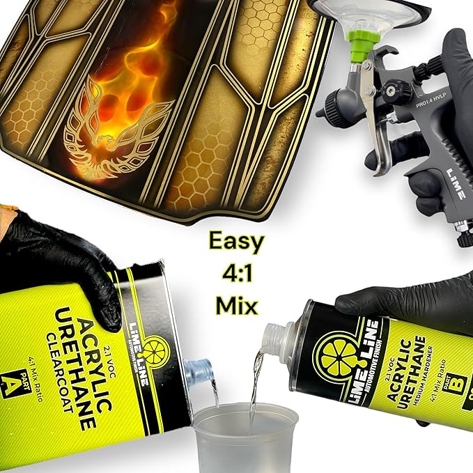 LiME LiNE 2K Clearcoat, Automotive Paint Kit with Hardener, Topcoat For Cars, Trucks and Motorcycles - 1.25 gallon with Mixing Kit
