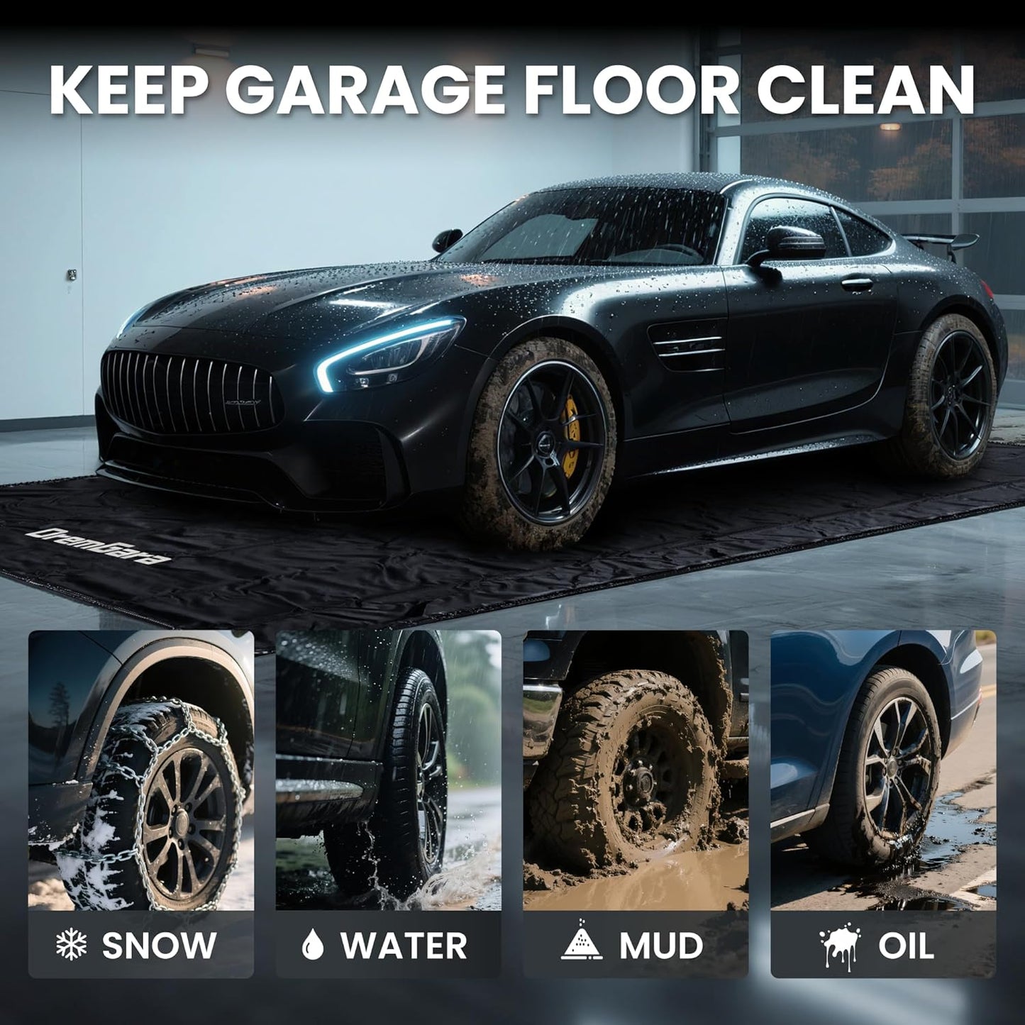 Easy to Clean Heavy-Duty PVC Garage Floor Mat with Waterproof Containment Protection for Cars SUVs Trucks Parking Garages Non-Slip Durable Containment Mat Multiple(8'6"x20')
