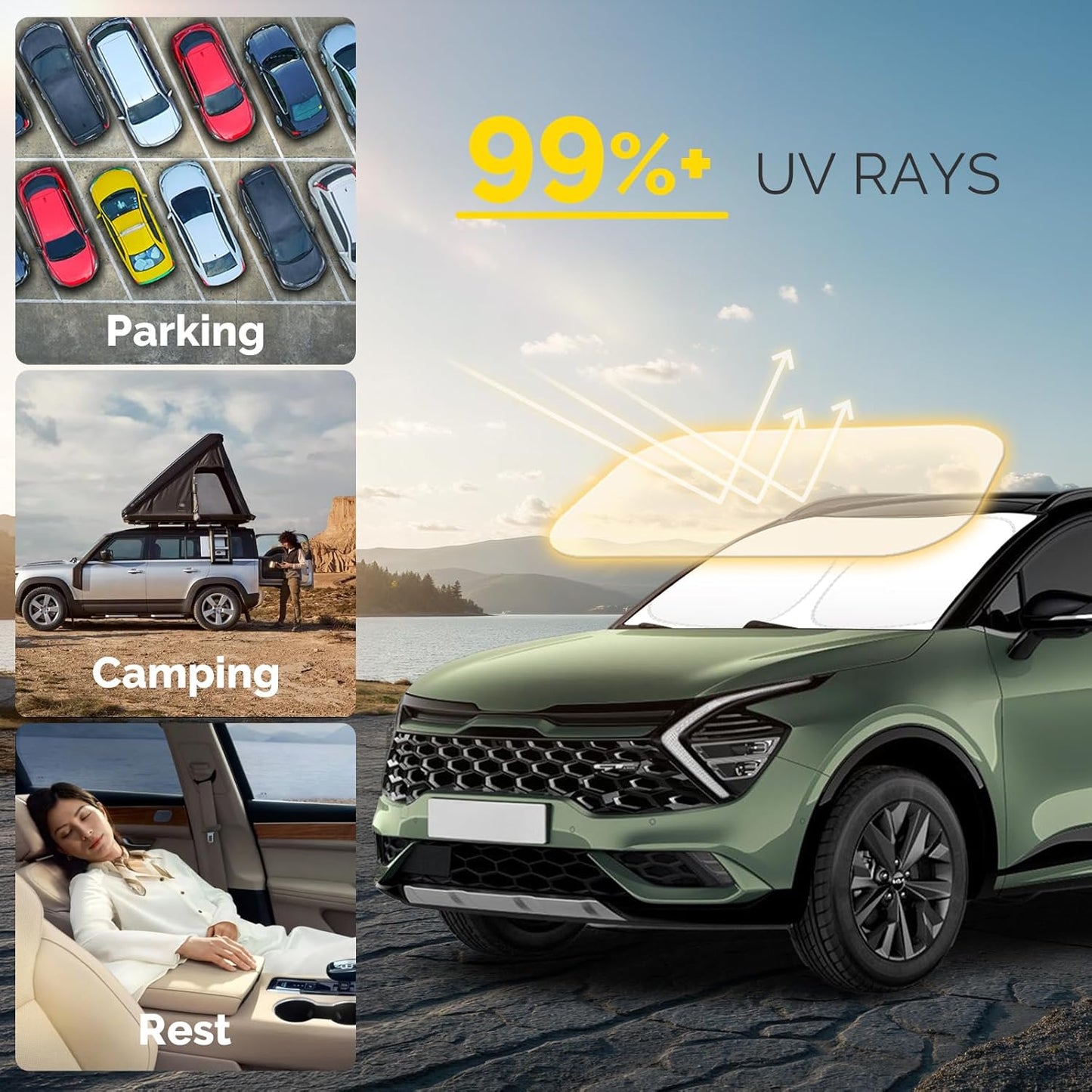 Car Windshield Sun Shade Compatible with 2023 2024 2025 Kia Sportage NQ5 Accessories Foldable Front Window Sunshade Custom Windshield Cover Sun Visor Block UV Rays