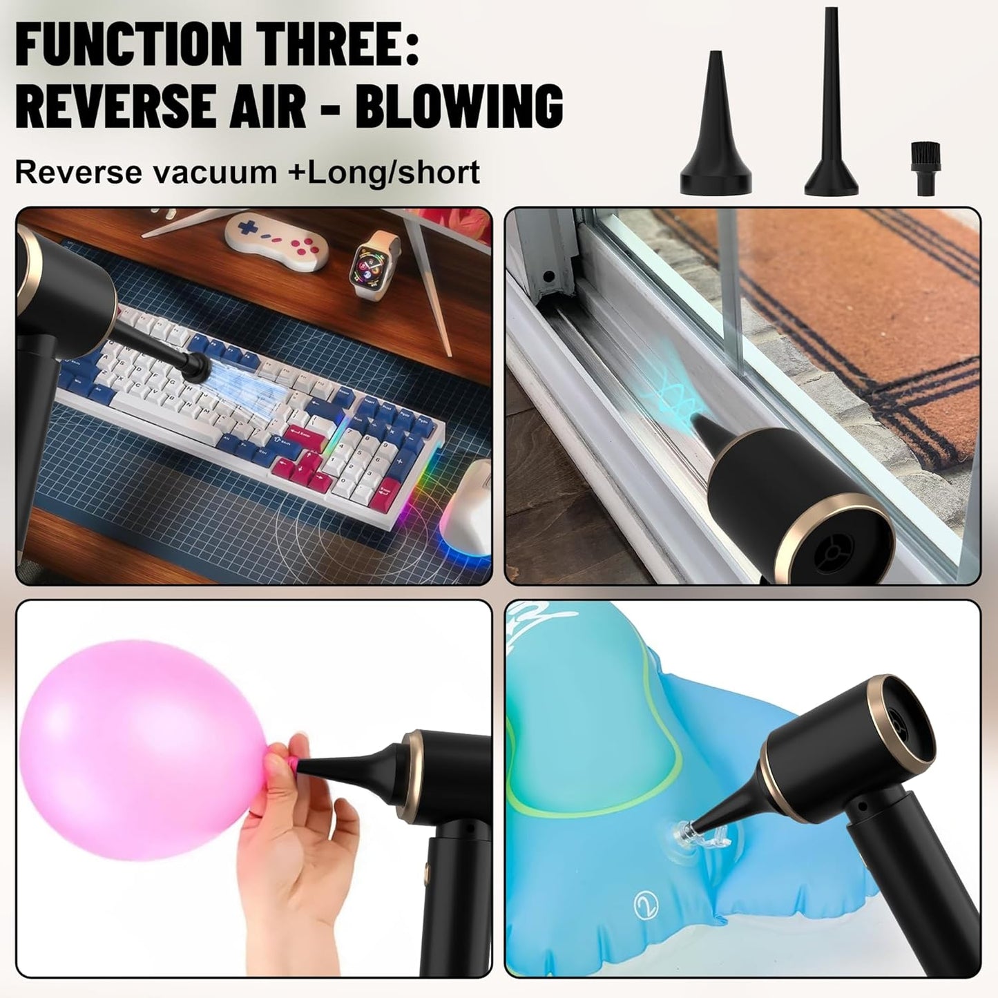 Handheld Car Vacuum Portable Cordless, 12000PA High Power 4 in 1 Vacuum Cleaner & Air Duster & Air Blower with 4000mAh Brushless Motor and Multi-Nozzles for Car, Home, Office, Camping, Pet