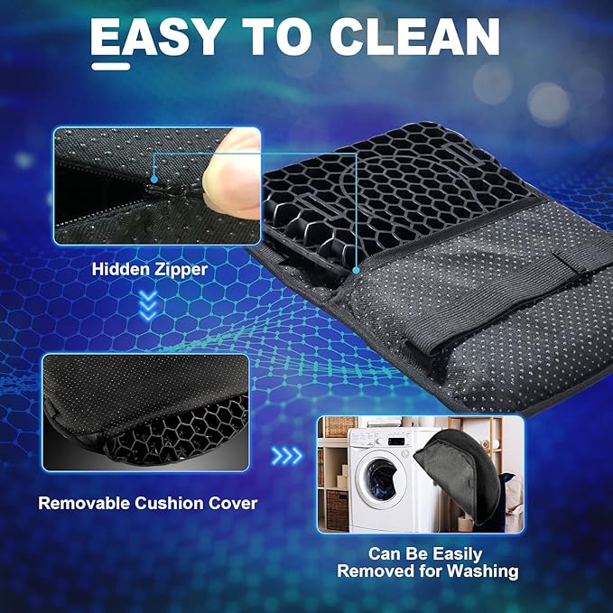 Motorcycle Gel Seat Cushion, 3D Honeycomb Shock-Absorbing, Hollow and Breathable, Hel Material is Compressive, Non-Breaking, Non-Hardening, Soft and Comfortable (Small Rectangular Style)