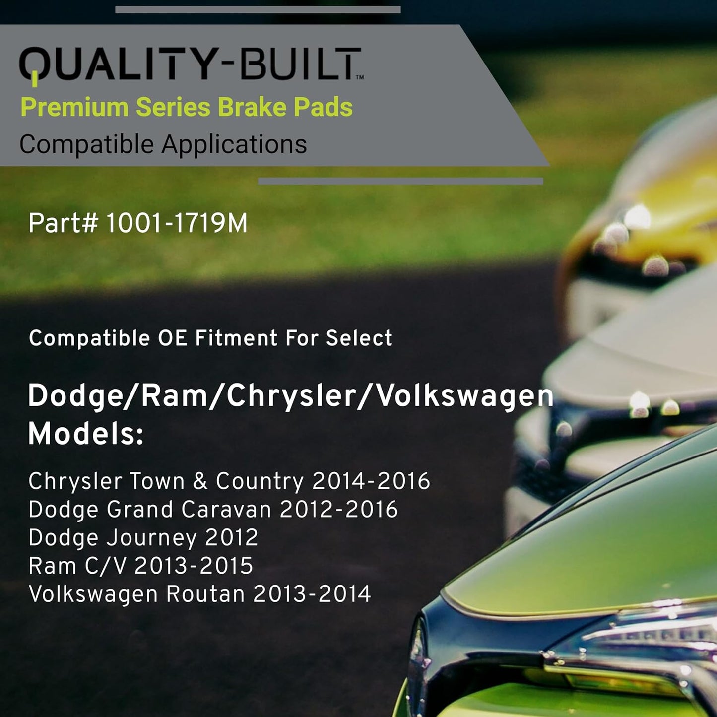 Premium Semi-Metallic Rear Brake Pads (1001-1719M) Compatible with Chrysler Town & Country 2016-2014, Dodge Grand Caravan 2016-2012, Journey 2012, Ram C/V 2015-2013 & More