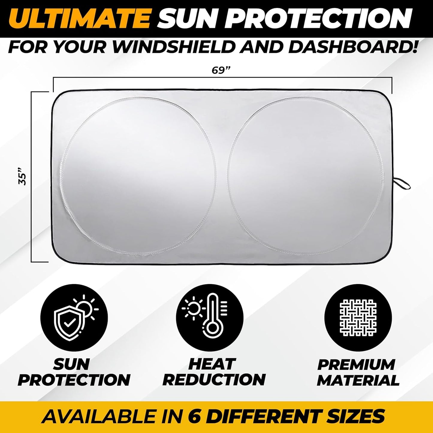 X-Large Truck Windshield Sun Shade (69" x 35") - 240T Thickened Windshield Sun Shade for UV & 99% Heat Blocker - Keeps Your Vehicle Cool and Truck Interior Cooling Accessory for Summer Protection