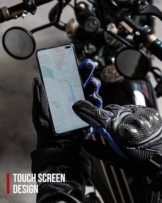 BORLENI Winter Motorcycle Gloves for Men, CE Level 1 KP Protection, Touchscreen Windproof Waterproof Warm Riding Gloves with Carbon Fiber Shell for Cold Weather