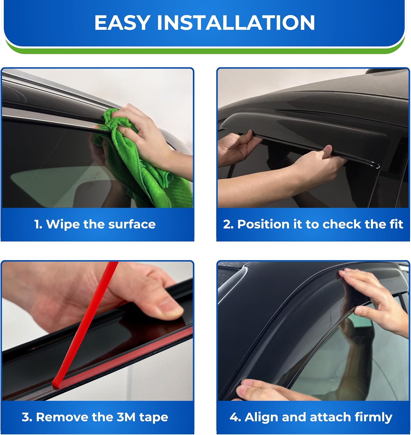 KPY Window Visor Compatible with Nissan Pathfinder 2005-2012, 4PC Rain Guard Side Window Vent Deflectors Tape-On, 2005 2006 2007 2008 2009 2010 2011 2012