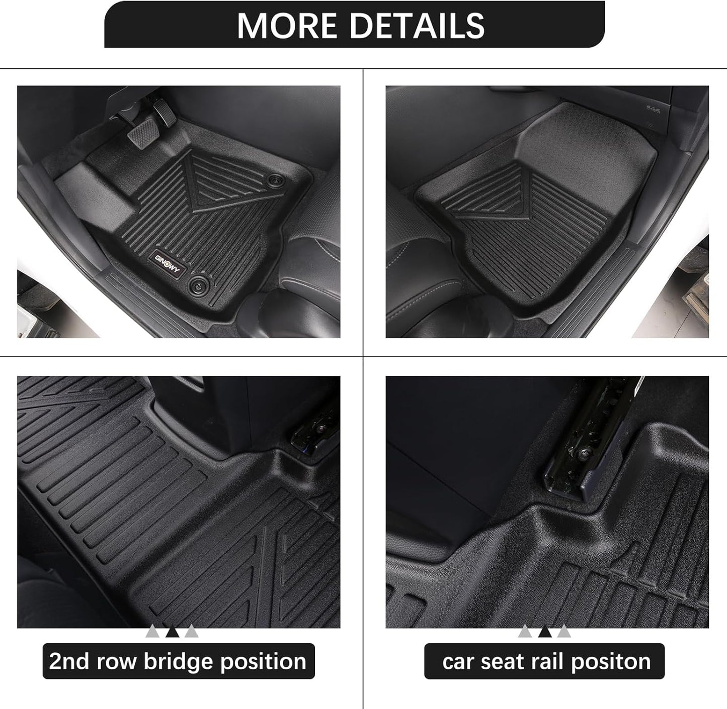 GINOWY- Floor Mats for Kia K5 2021-2024 2025(Only FWD Models) for Hyundai Sonata 2020-2025, TPE All Weather 2024 K5 Car Mats 1st & 2nd Row Non-Slip Durable Black