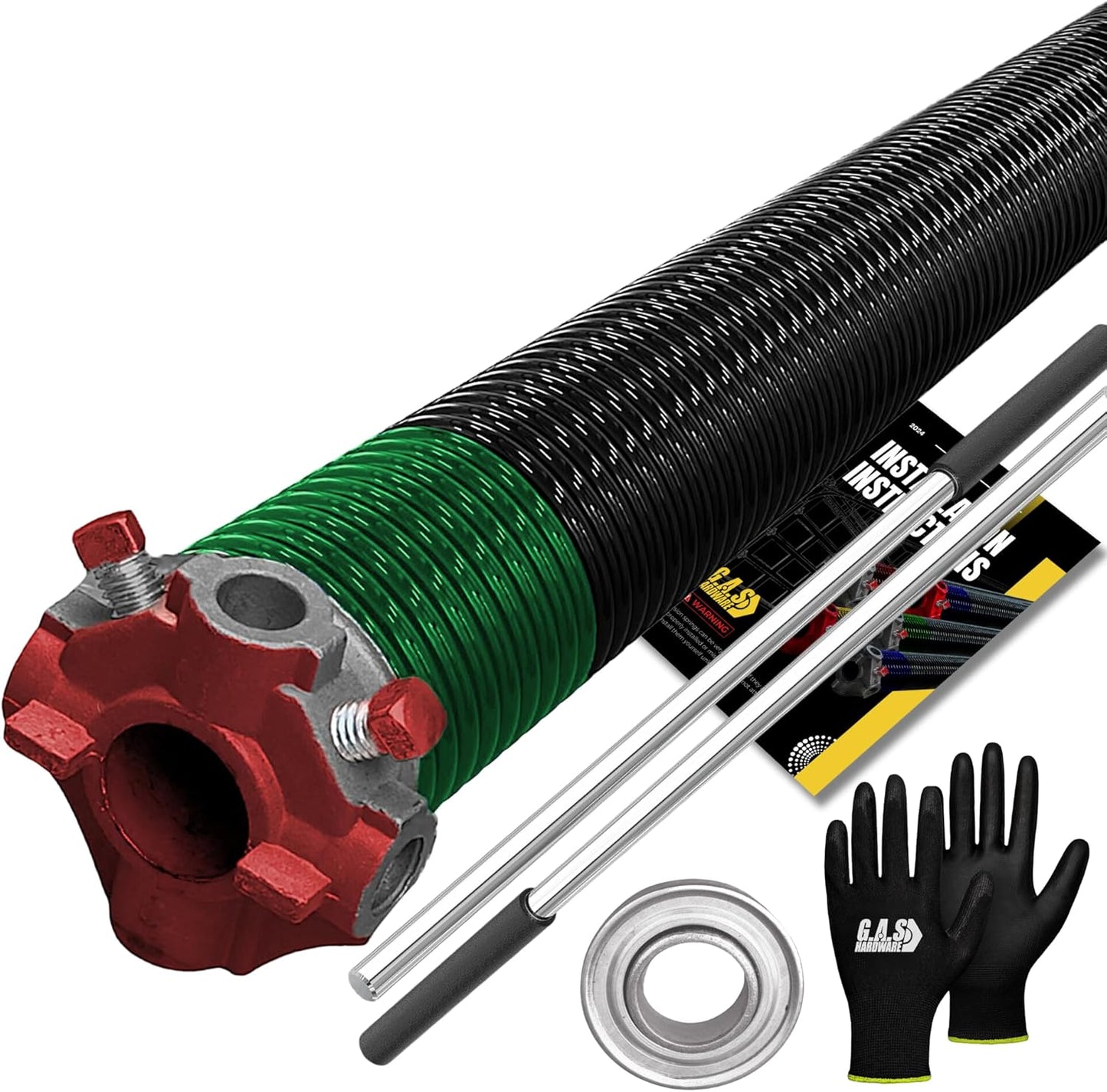 Garage Door Torsion Spring 243x2x28 Torsion Springs for Left Side of Garage Door with 1" Steel Bearing, Gloves, and Winding Bars Precision E-Coating 5-Year Warranty Minimum 30,000 Cycles (Red Cone)