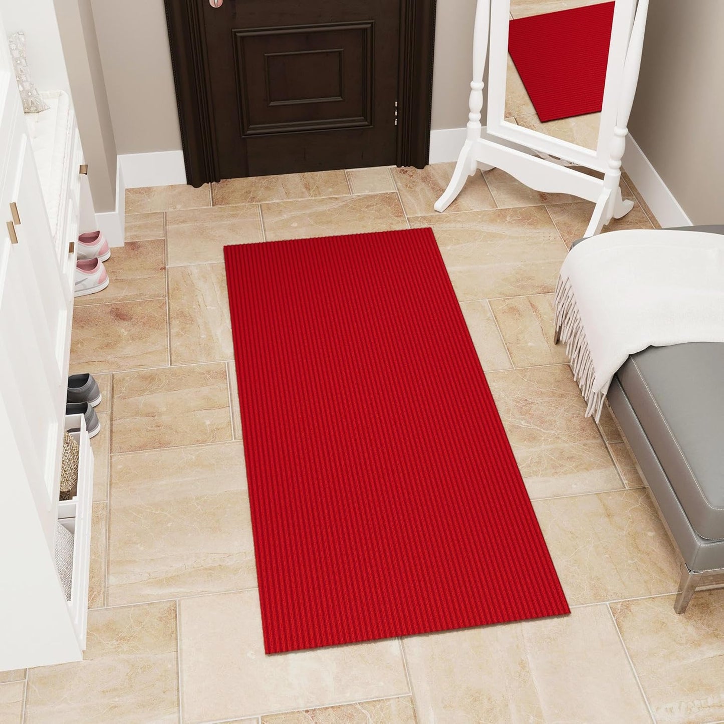 Ottomanson 2' x 5' Hallway Runner with Scraper Pile - Extra Durable Non-Slip Rug Mat for Indoor & Outdoor Use - Ideal for Kitchen, Entryway, Patio & Garage - High-Traffic Carpet, Red