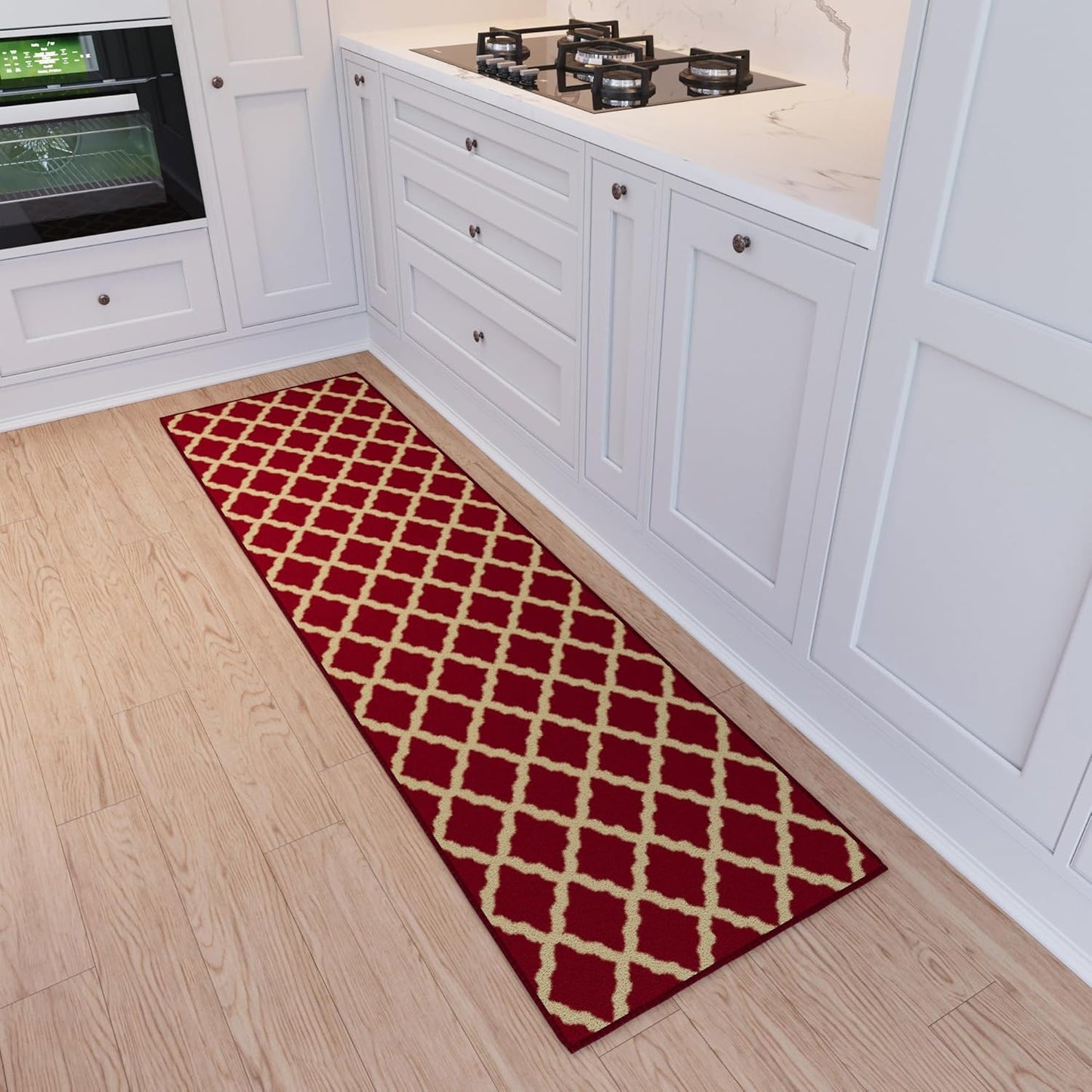 Ottomanson Hallway Runner Rug 1'10" x 7' Non Slip Trellis Area Rugs Easy to Clean Laundry Rug Runner Durable & Pet Friendly Floor Carpet Runners for Hallways Entryway Living Room Kitchen Bathroom, Red