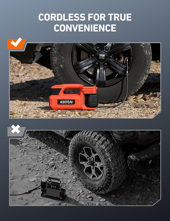 AstroAI TC4 Portable Air Compressor Tire Inflator, 470W 18V Cordless Air Pump for Truck Tires with 4000mAh Battery, 150PSI Heavy Duty Air Compressor with Digital Display for Car, RVs, SUV Gift Red