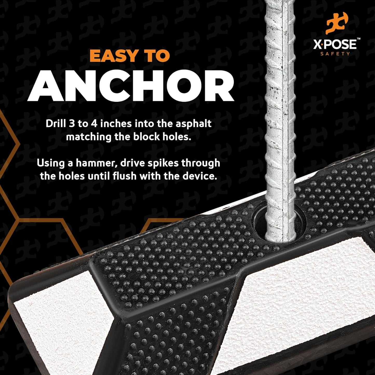 Xpose Safety 72" Heavy Duty Rubber Parking Stopper – Bulk Full Pallet 50 Pack Wheel Blocks for Garage, Driveway, or Ramp – Car Bumper Stop with White Reflective Strips – Removable Floor Mount