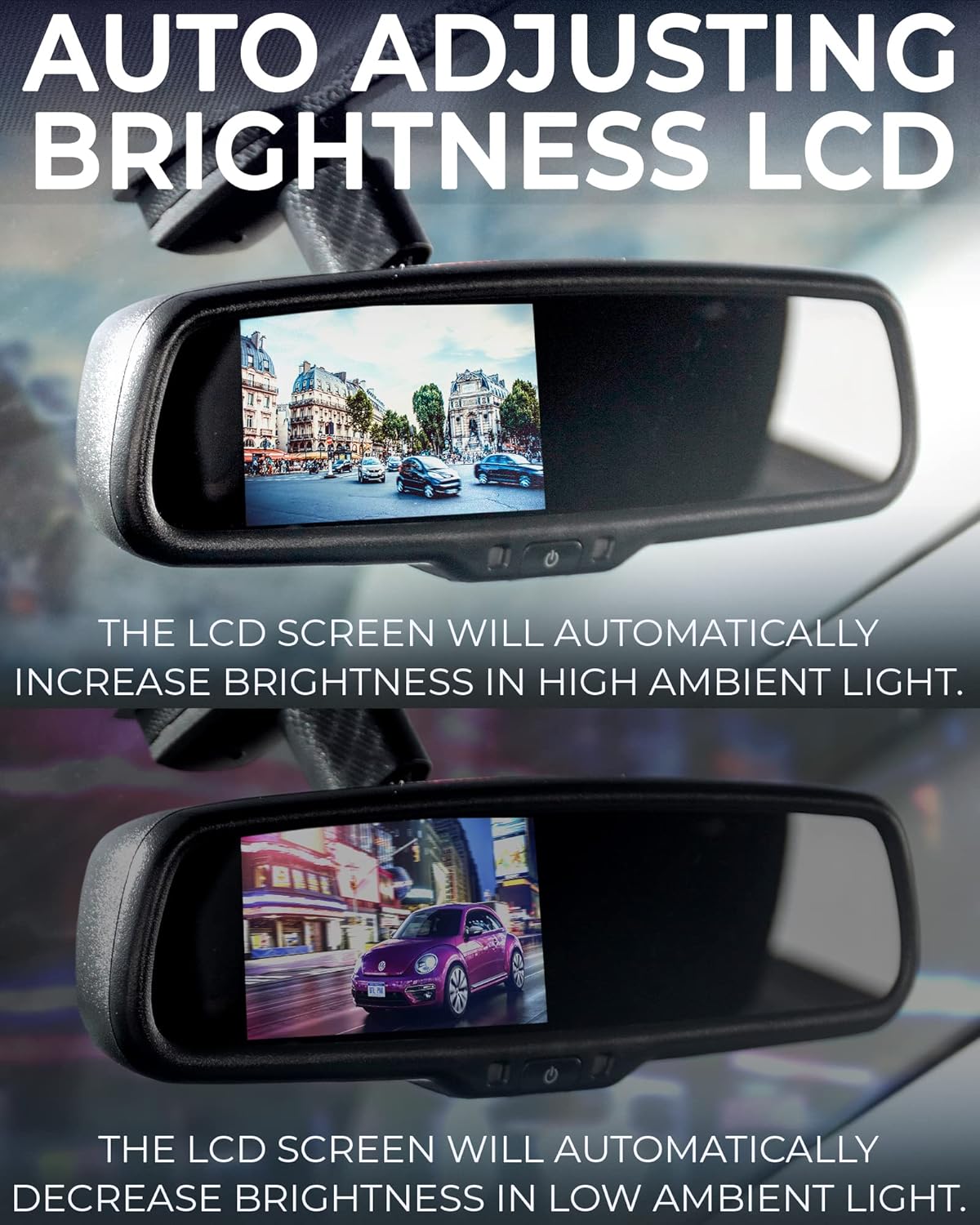 Master Tailgaters 10.5" OEM Rear View Mirror with 4.3" LCD Screen | Rearview Universal Fit Mount | Auto Adjusting Brightness LCD | Anti Glare | Full Original Mirror Replacement | Easy to Install