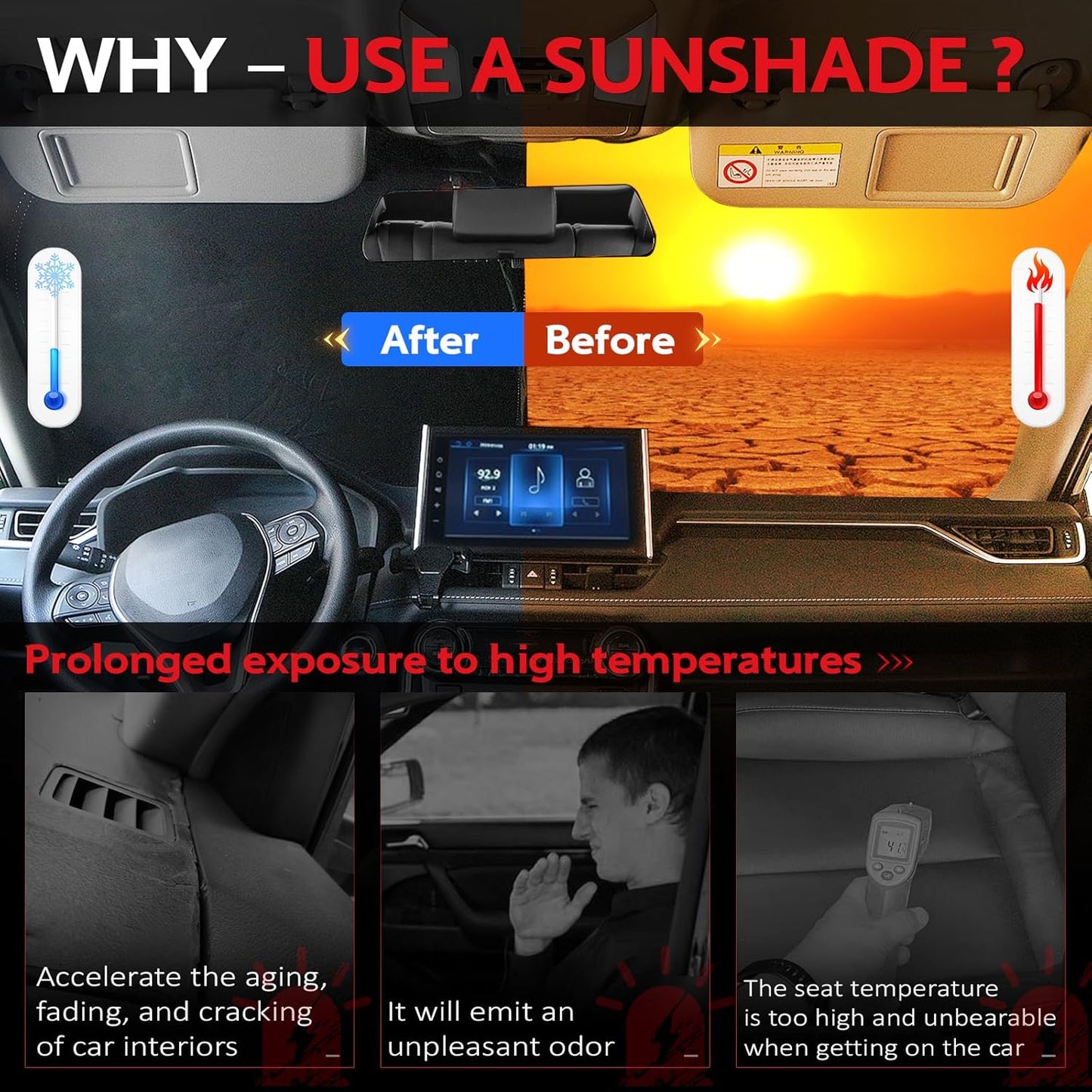 KAYZT Windshield Sun Shade for Ford F150 2021-2025 Super Crew Cab, Super Cab, Regular Cab Foldable Sunshade Front Window Custom Fit Accessories