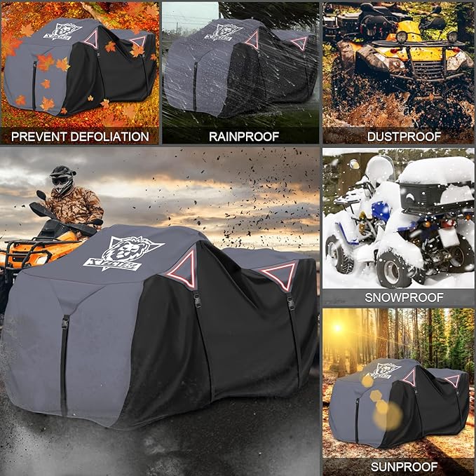 XYZCTEM Premium ATV Cover,Outdoor Protection Against Water, UV, Wind. Quad Cover for Can-am,Suzuki,Kawasaki, Honda, Yamaha, Polaris,and More.4 Wheeler Accessories with Thickened Straps(Grey,103" L)