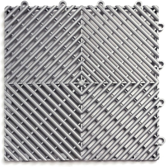 Big Floors RaceDeck Free-Flow Interlocking Garage Flooring Tiles, Non-Slip, Self-Draining, Heavy-Duty, High-Impact Copolymer, Easy Install (Alloy, 48 Pack of 12 x 12" Tiles)