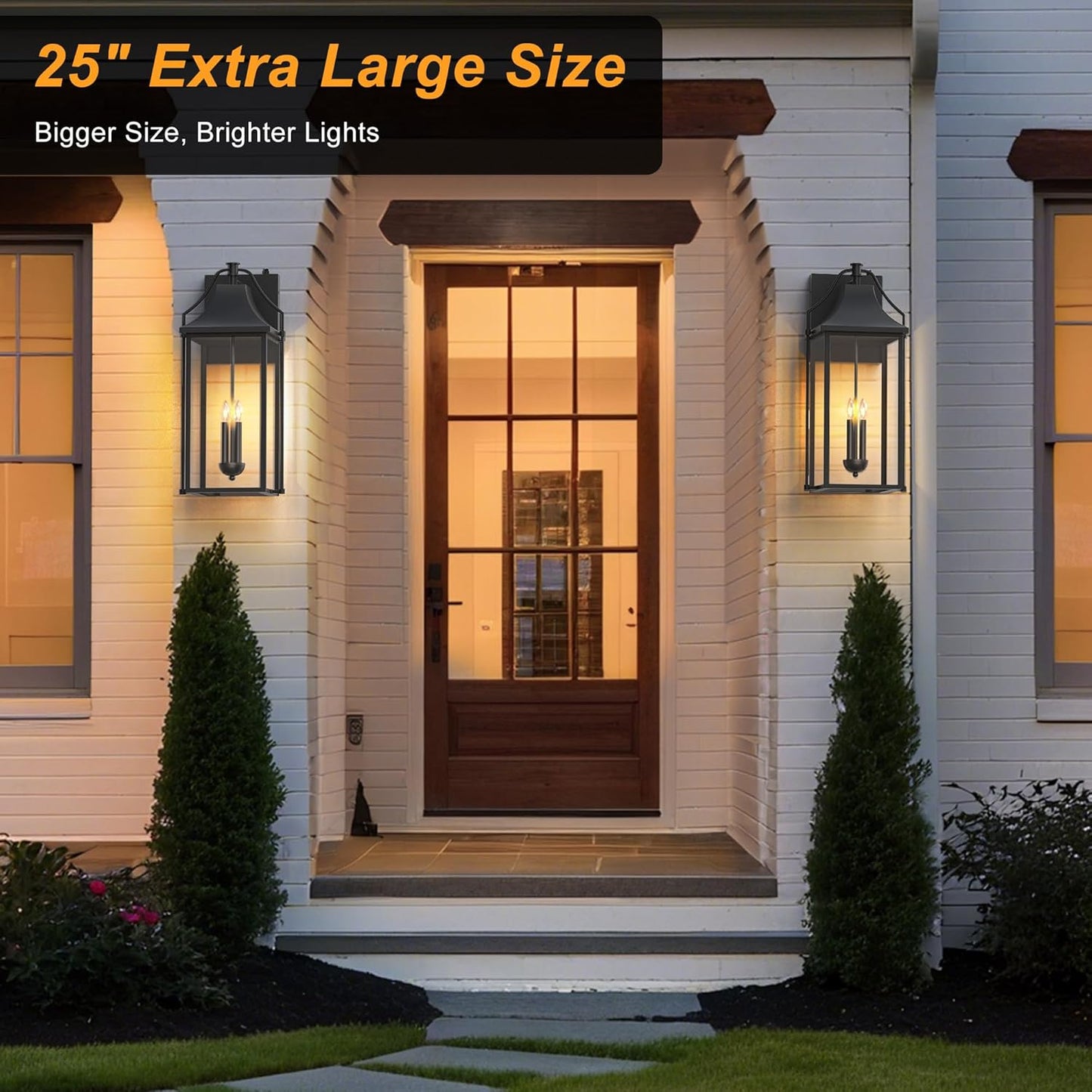 𝟐𝟓-𝐈𝐍𝐂𝐇 Dusk to Dawn Outdoor Wall Light, Large Size Waterproof Patio Lanterns, 3-Light Exterior Wall Mount Lantern Sconce with Glass, Black Wall Sconces for House Garage Front Door
