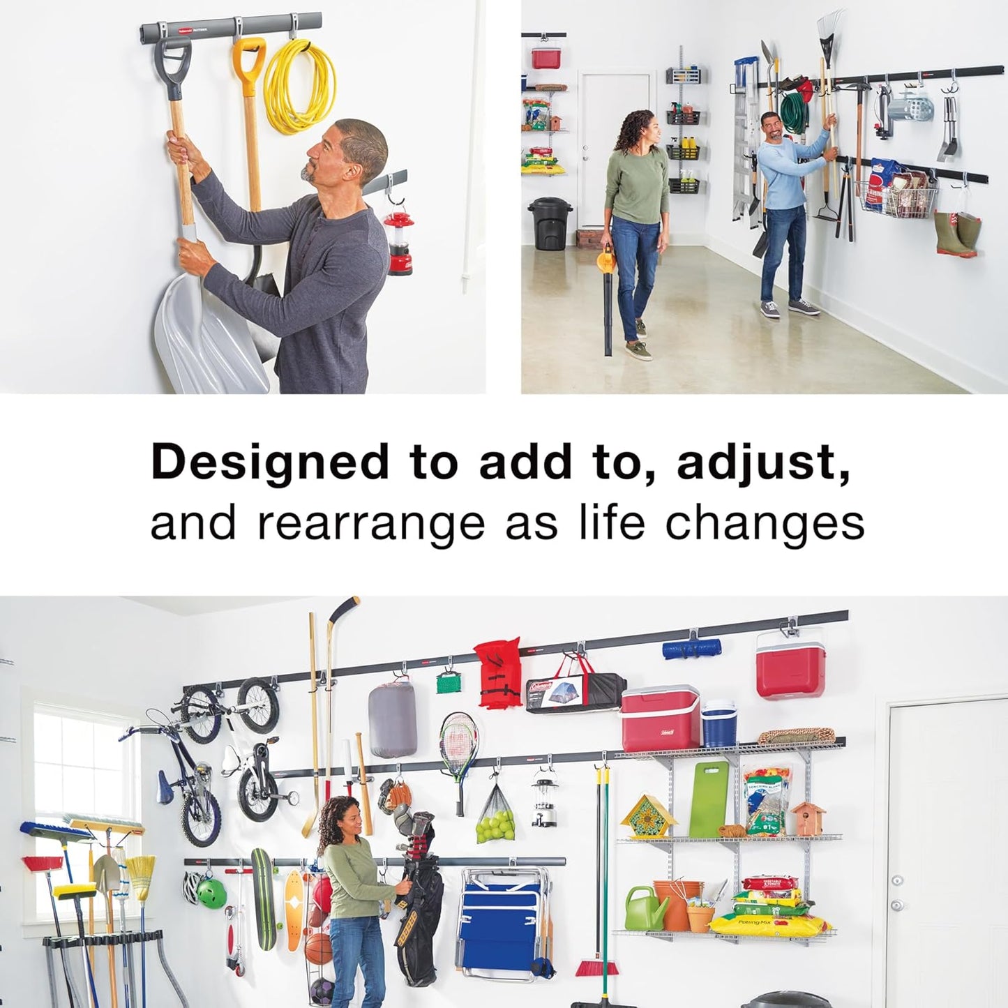 Rubbermaid 24-Piece FastTrack Garage Wall-Mounted Storage Kit, 6 Rails and 18 Hooks, Black, for Home/House/Tool/Sports/Equipment/Utility Purposes