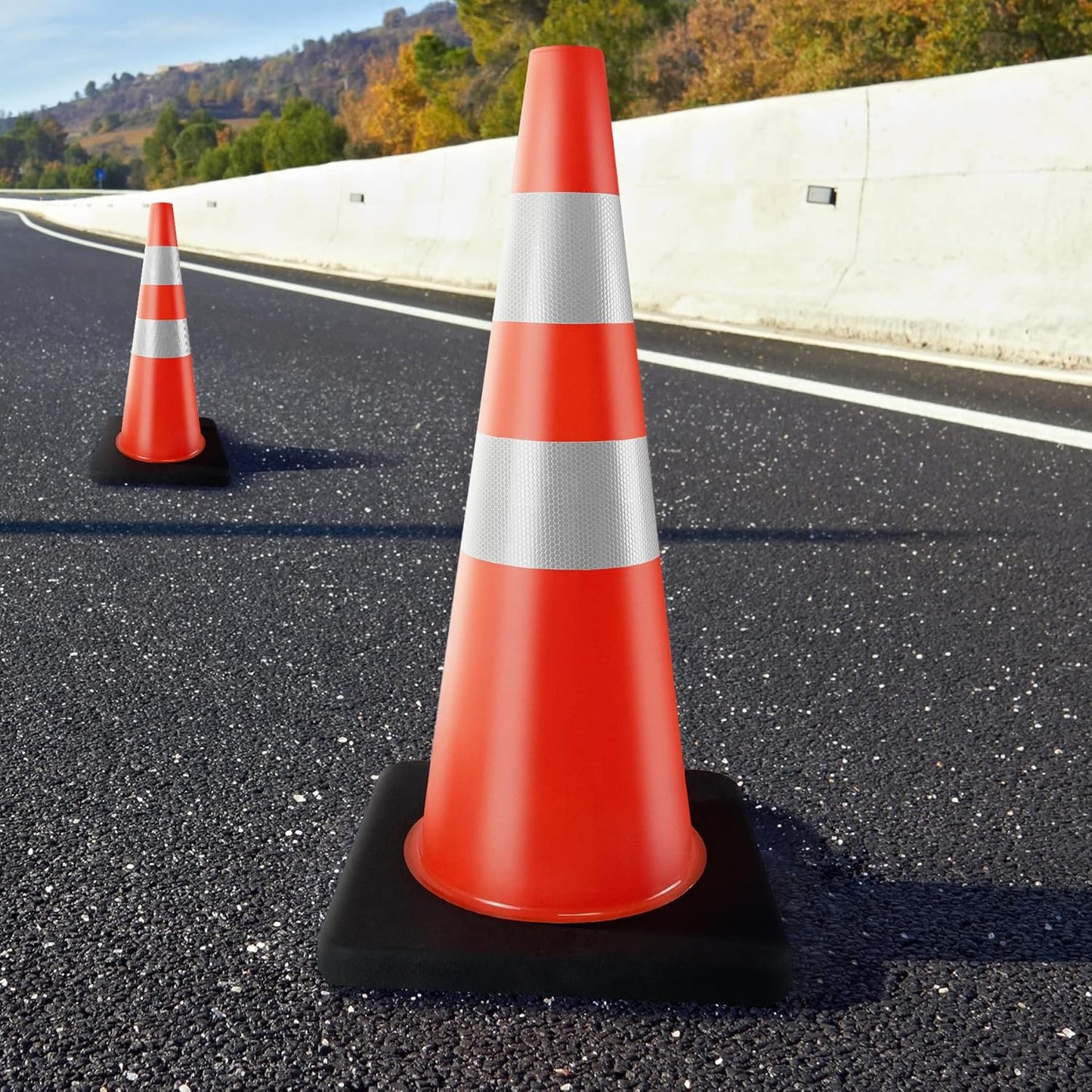 Traffic Cones 28 inch Orange 8 Pack Heavy Duty Safety Cones with Reflective Collars Fit Parking Lot,Driveway Road Traffic Control Construction Cones
