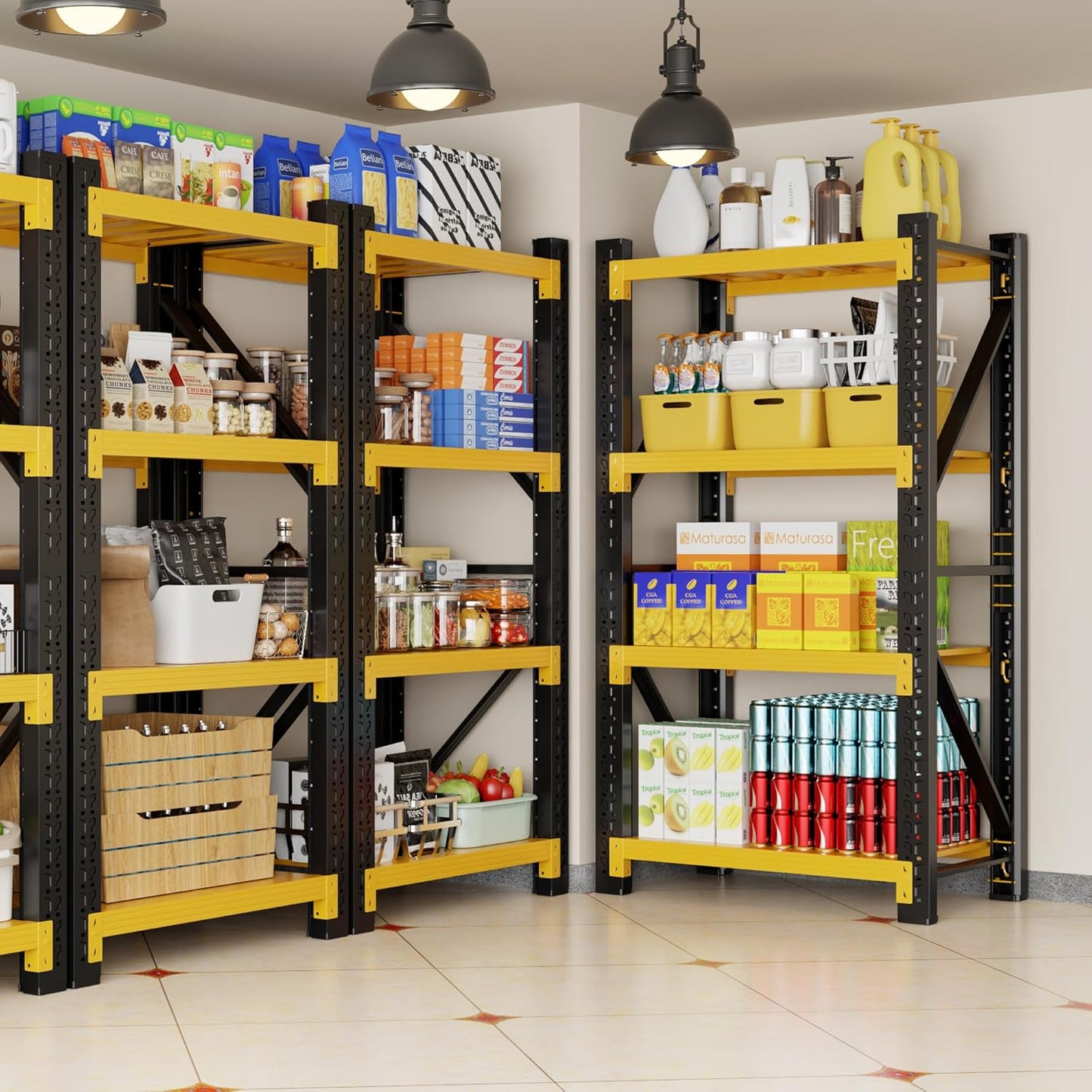 3000LBS Garage Shelving 32" W Garage Shelving Heavy Duty 4-Tier Metal Storage Shelves Adjustable Shelf Unit Storage Rack for Basement Supermarket Warehouse 32" W x 20" D x 78" H Yellow