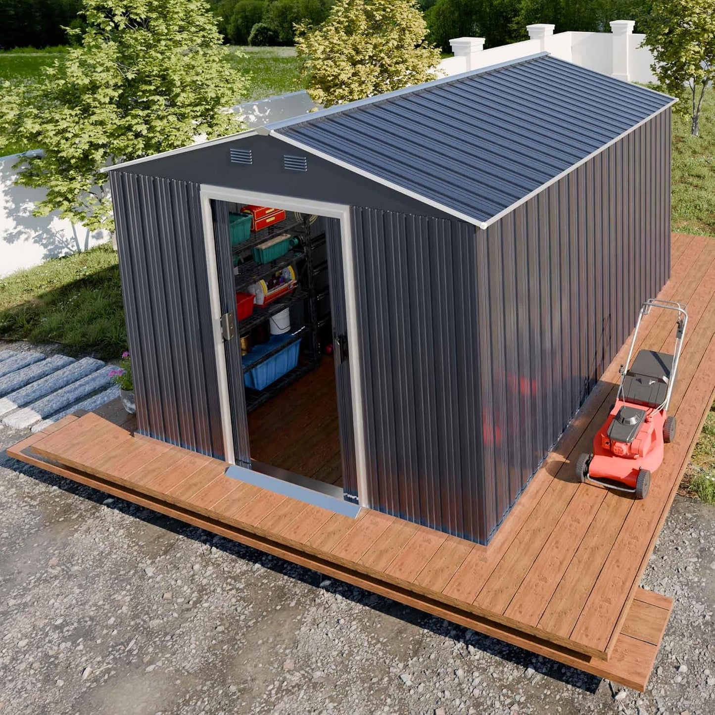 Metal Shed 8x10x6 FT - Steel Tool Storage with Sliding Door and Air Vents - Outdoor Bike Sheds for Garden, Backyard, Patio - Utility Storage Solution