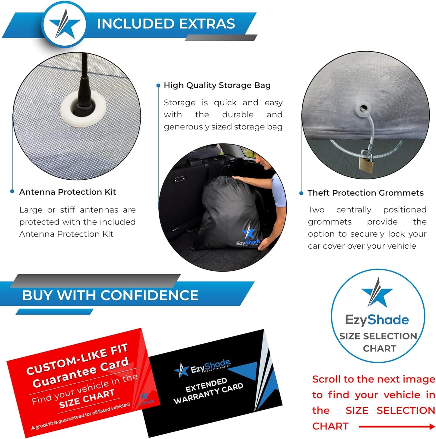 EzyShade 10-Layer Car Cover Waterproof All Weather - See Vehicle Size-Chart - Car Covers for Automobiles & Car Snow Cover - Full Exterior Covers - Winter Rain Sun SUV Sedan. Size A4 (See SizeChart)