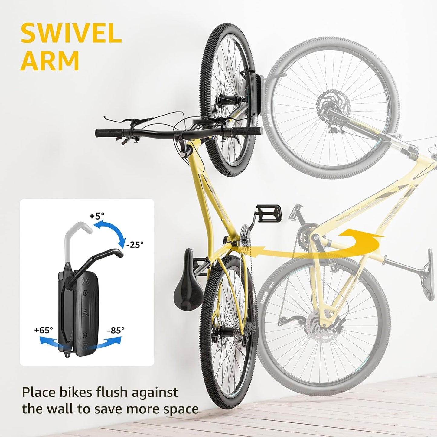 monTEK Swivel Bike Wall Mount, Bike Hangers for Garage, Space-Saving Vertical Bike Rack, Sturdy Bike Storage Rack Holds Up to 66lbs, Easy to Install, 4 Pack